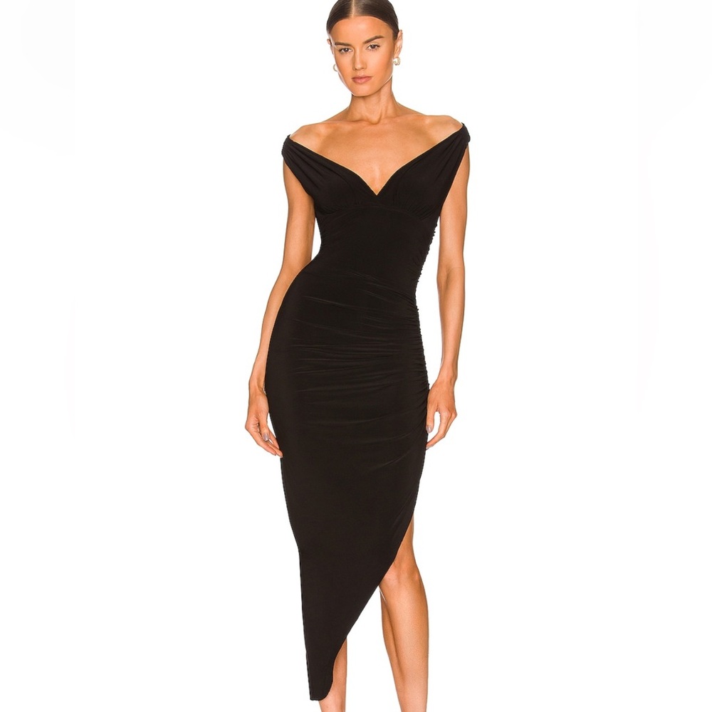 Norma Kamali Tara Side Draped Gown Black XXS Revolve